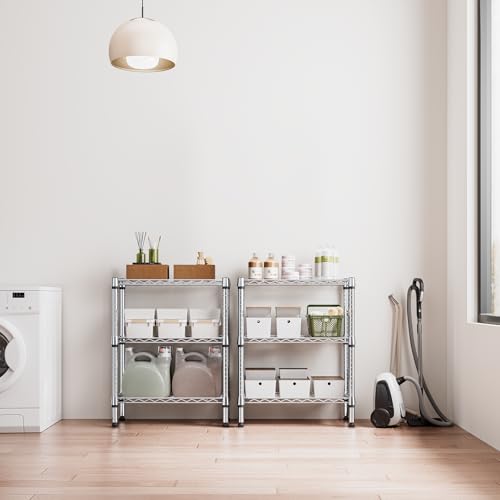 750 lbs 3 Tier Shelf Metal Storage Shelves Wire Rack Closet Organizers for Garage Kitchen Bathroom Laundry Chrome 11.8" D x 25.6" W x 31.5" H (3 Count)