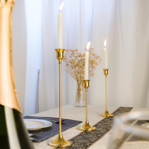 Metal Candle Holders for Candlesticks Taper Candlestick Holders Set Vintage Decorative Centerpiece Candelabra Tall Candle Stands (3 Count)