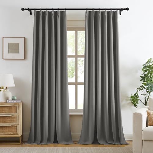 102 Inch Gray Curtains Blackout Drapes for Living Room (2 Count)