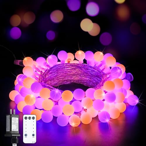 100 LED Globe Orange and Purple Halloween Lights Indoor Remote