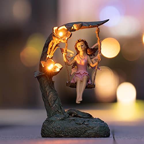 Garden Flower Fairy Outdoor Statue Decor Funny Swing Fairy Ornaments Figurines for Patio Lawn Yard Porch Outside Garden Gifts