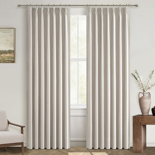 88 Inch Blackout Curtains for Living Room Thermal Noise Reduction Sliding Door Two Burg Country Style Linen Window Curtain & Drapes for Track System Back Tab (2 Count)