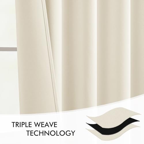 Beige White Back Tab Blackout Curtains 52x108 Inch Long 2 Panels Set (2 Count)
