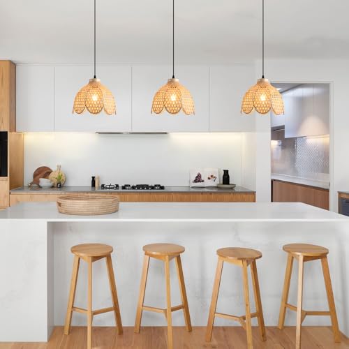 3 Pack Bamboo Pendant Light Mini Rattan Chandelier (3 Count)