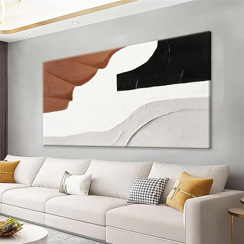 White Wall Art Large Abstract Wall Art Geometric Brown Color Block Canvas Art Wall Decor Painting Artwork Canvas Simple Picture Artwork Decorations For Living Room Bedroom Office Home Decor 29" X 58"