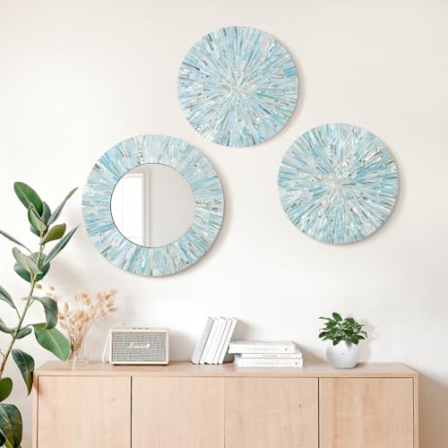 3PCS Natural Mother of Pearl Beach Mirror Wall Art Room Decor (3 Count)