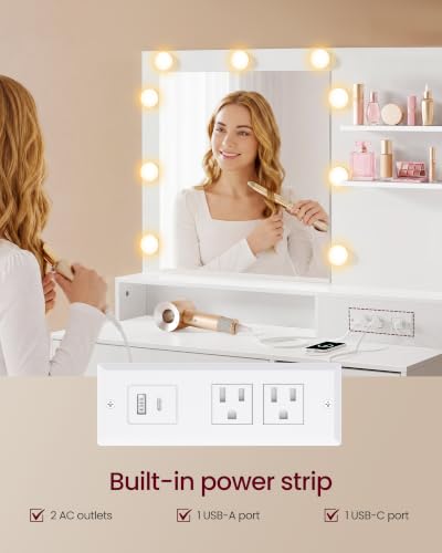 31.5 Inch Vanity Desk with Mirror and Lights