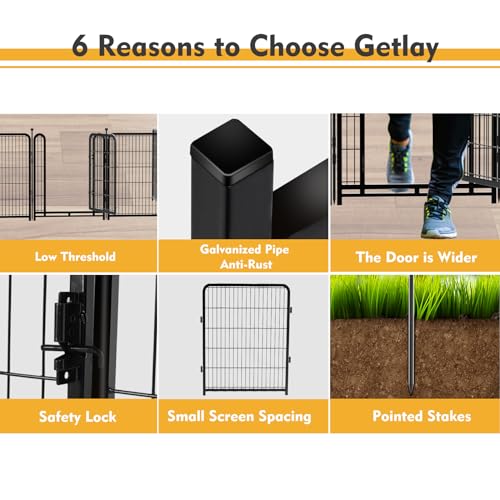 56 in(H) Dog Fence Outdoor for Yard，Wide Door Low Threshold, Decorative Garden Fence Panels, 10 Panels Total 22.1 Ft(L)，No Dig Fencing for Dogs, Black
