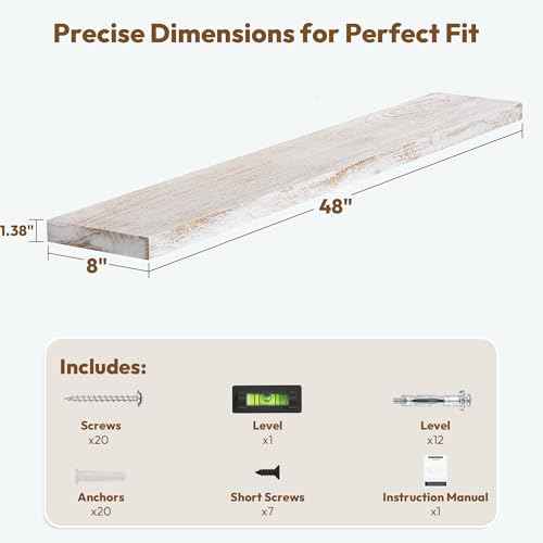 Elm Wood Floating Shelf 48x8” Set of 1