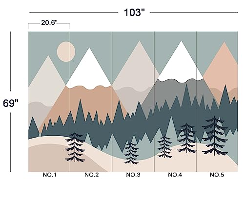 Children's Cartoon Mountain Peak Forest Sun Nursery wall Mural Wallpaper 103" x 69" (49 Sq Ft)