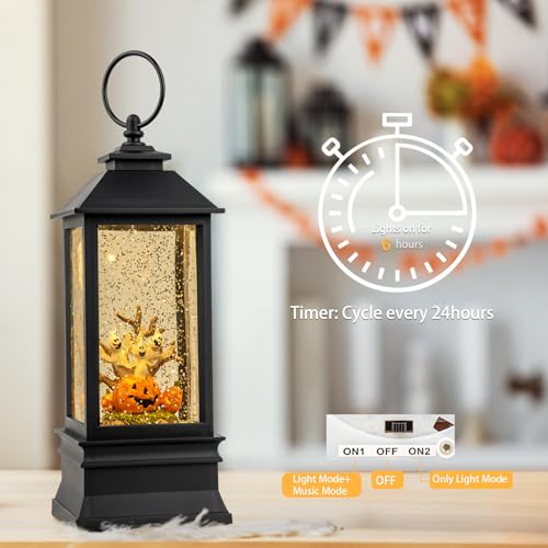 Halloween Snow Globe Lantern Water Glittering Spooky Ghosts in Pumpkins with Music