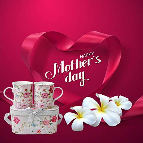 Elegant Bone China Two Coffee Mugs set in floral design (2 Count)