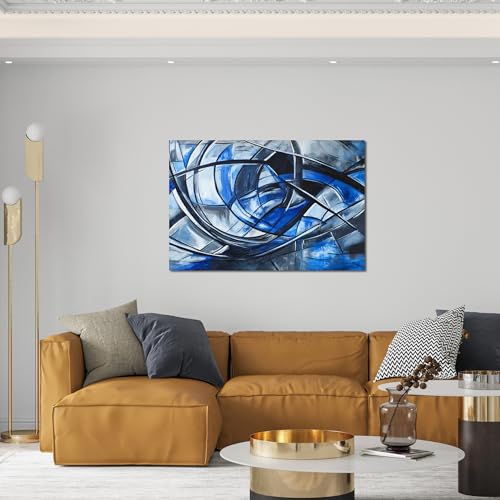 Abstract Wall Art Decor Modern Wall Art Pictures for Living Room Canvas Art Wall Decor Abstract Blue Wall Art Prints Artwork for Walls Black and White Wall Art Decorations Home Office Decor 24" X 36"