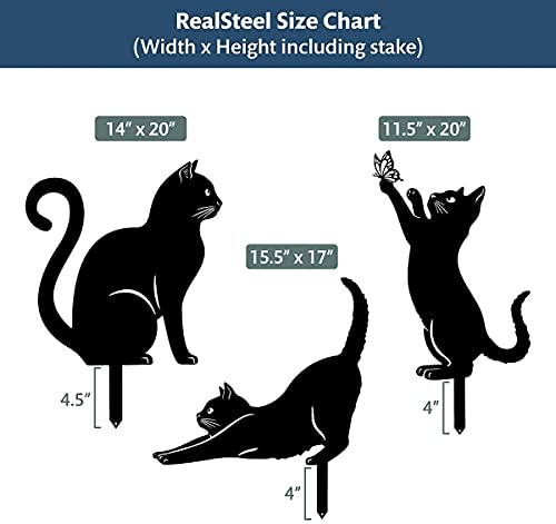 I 3 Pack Steel Cat Garden Decor I Outdoor Yard Decorations I Gift for Cat Lovers I Lawn Ornaments and Statues I Garden Signs Decorative Outdoor (3 Count)
