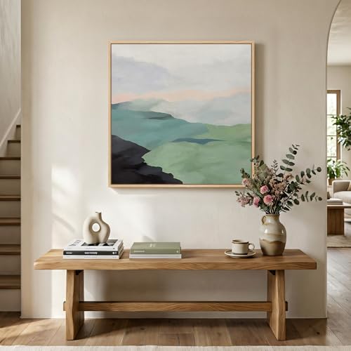 Framed Modern Neutral Green Landscape Abstract Canvas Wall Art