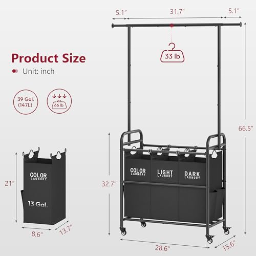 Laundry Sorter with Hanging Bar