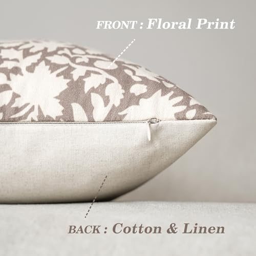 Set of 2 Decorative Neutral Floral Lumbar Throw Pillow Covers Accent Farmhouse Cushion Covers Boho Vintage Pillowcase for Couch Sofa Bedroom Living Room Home Decor (2 Count)