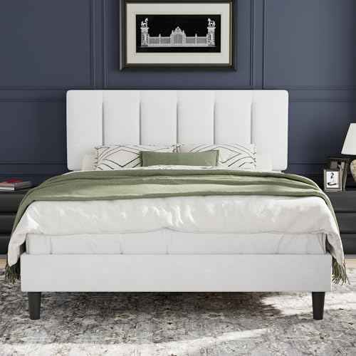 Full Size Bed Frame with Upholstered Headboard