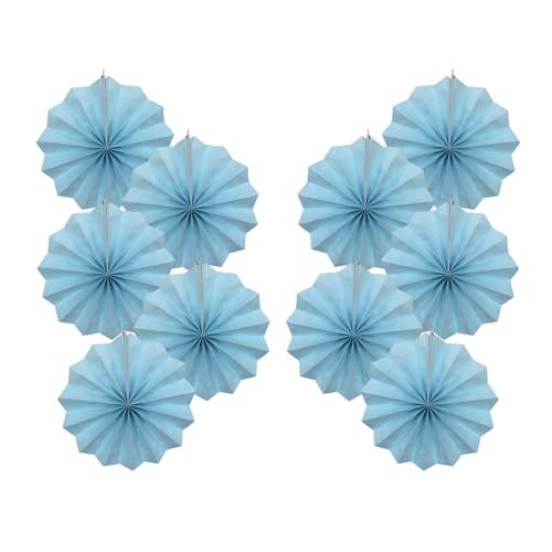 Light Blue Party Decorations Baby Blue Hanging Paper Fans DIY Set 8in