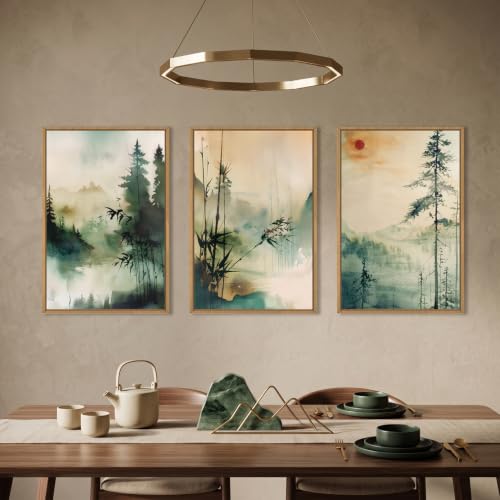 Chinoiserie Landscape Framed Canvas Wall Art Set