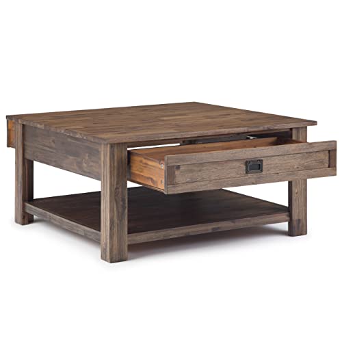 Monroe 38" Wide Solid Acacia Wood Square Coffee Table in Natural