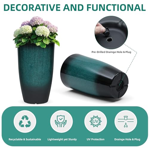 Autodaya 24" Tall Large Outdoor Planters for Plants Set of 2 (2 Count)