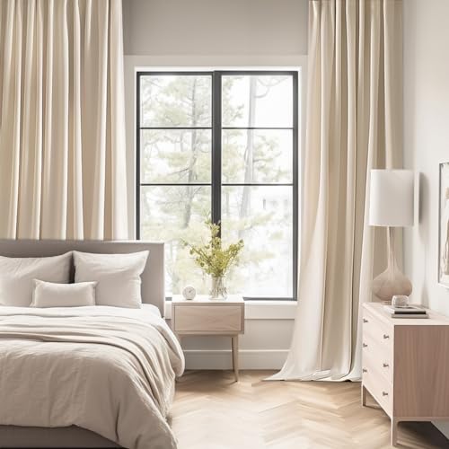 Cream Beige Back Tab Blackout Curtains 52x63 Inches Long 2 Panel Set (2 Count)