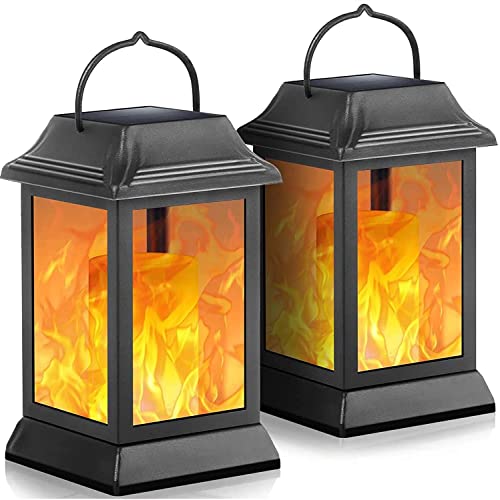 Flickering Flame Solar Lights Outdoor Metal Hanging Lantern (2 Count)