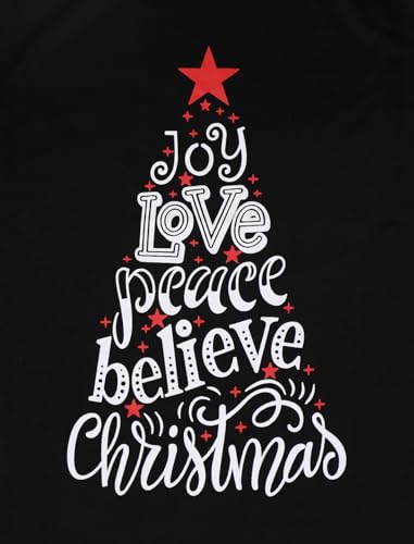 Merry Christmas Shirts for Women V Neck Xmas Holiday Tshirt Christmas Long Sleeve Tee Tops Black S
