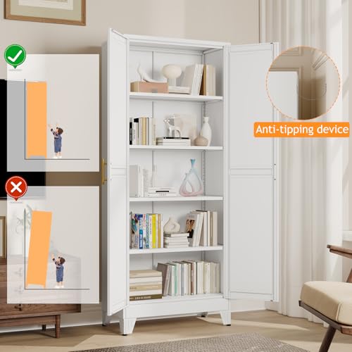 71" Tall Metal Pantry Storage Cabinet with Doors and 4 Adjustable Shelves