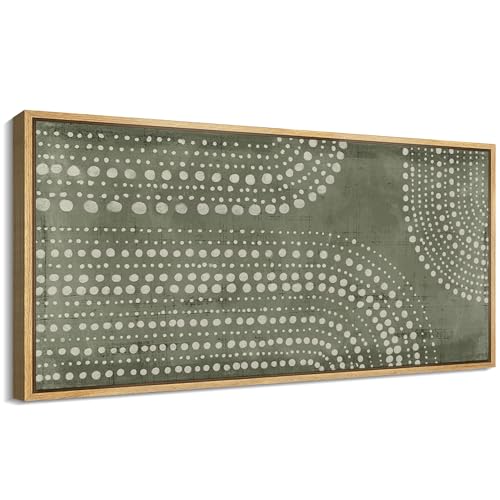 Extra Large Framed Canvas Print Wall Art Abstract Dot Matrix Canvas Art in Olive Tones Antique Retro Fine Art Illustrations Decorative Colorful for Bedroom