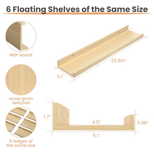 Floating Shelves for Wall Decor Storage (6 Count)
