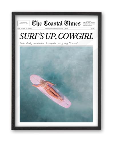 16x20in Surf’s Up Cowgirl Framed Newspaper Wall Art