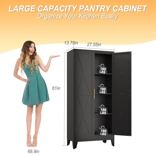 61" H Metal Kitchen Pantry Storage Cabinet