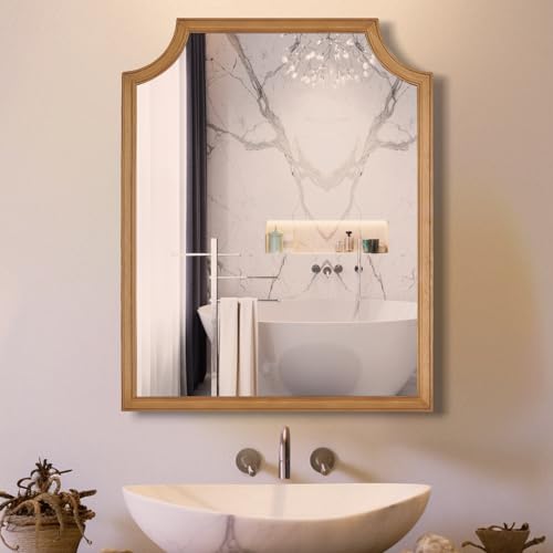 Scalloped Wood Mirror for Wall Decor 16x20 Inch Small Bathroom Vanity Rectangle Mirror for Hallway Bedroom Living Room
