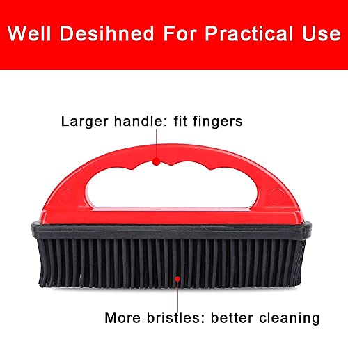 Rubber Brush Effortless Pet Hair & Lint Removal for Couches & Clothes Red