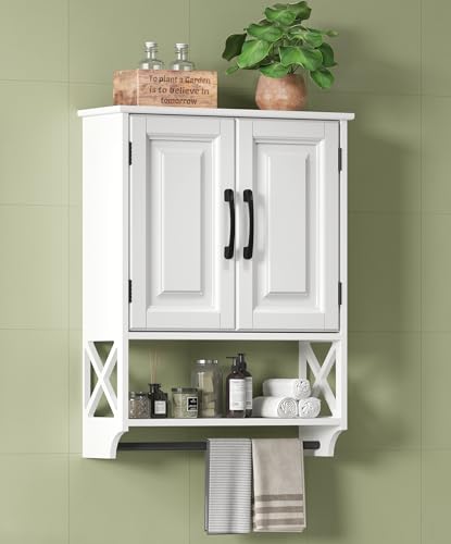 White Bathroom Cabinet Wall Mounted with Towels Bar