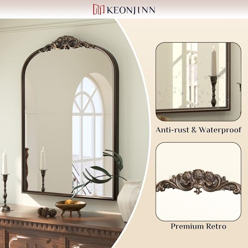 36x30 Bronze Vintage Arched Mirror for Wall