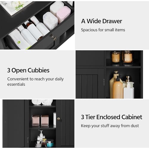 Bathroom Storage Cabinet with Drawer and 2 Beadboard Doors