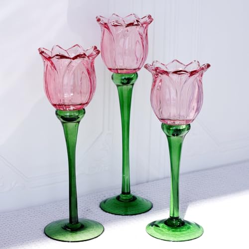 Pink Tulips Votive Candle Holders Set of 3 (3 Count)