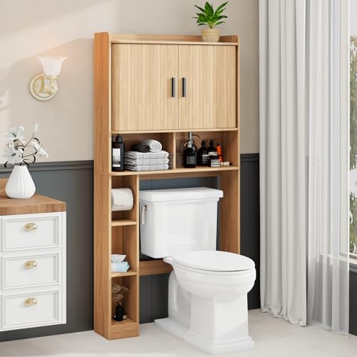 Over The Toilet Storage Cabinet with 2 Tambour Sliding Doors