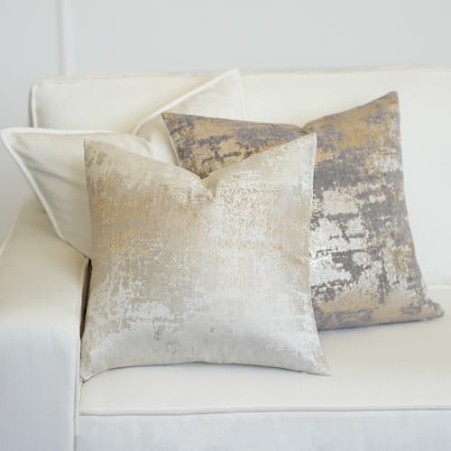 Cream Champagne Metallic Jacquard Pillow Covers 20x20 Pack of 2 Velvet Back Modern Glam Sofa Decor (2 Count)