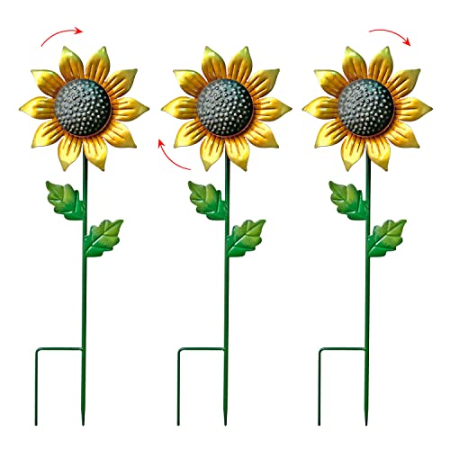 Set of 3 Metal Sunflower Garden Stakes