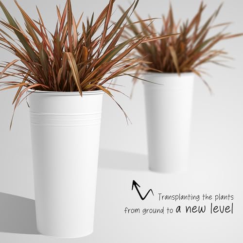 25'' Tall Galvanized Steel Planter Pot with Water Level Indicator (2 Count)