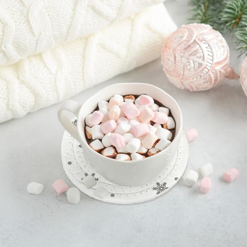 Winter Snowflake Coasters Handmade Braided Cotton Drink Coasters Pink Gray Christmas Snowflake Absorbent Cup Mats for Drinks Coffee Xmas Holiday Party Home Office Desk Table Decor (4 Count)