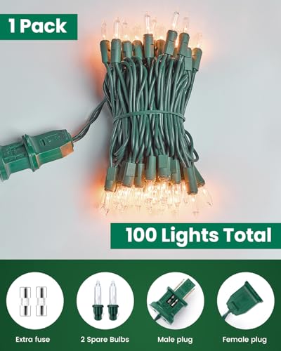 Clear Christmas String Lights 3 Pack 20 Feet 100 Counts Warm White (110 Foot)