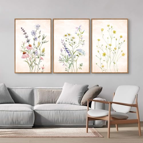 Watercolor Wildflower Framed Canvas Wall Art Set of 3 (3 Count)