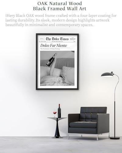 16x20in Dolce Far Niente Black Framed Newspaper Wall Art