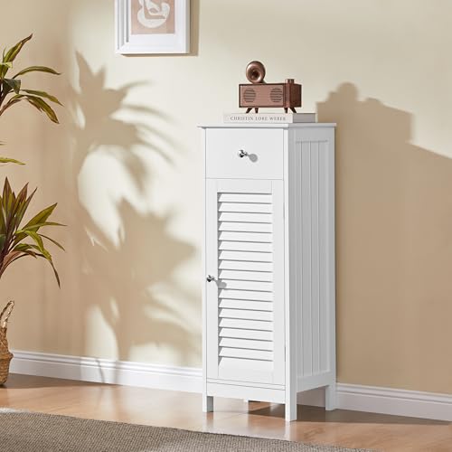 Small Bathroom Storage Cabinet with Drawer & Louvered Door