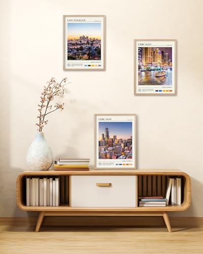 Natural OAK Wood Los Angeles Cityscape Framed Wall Art